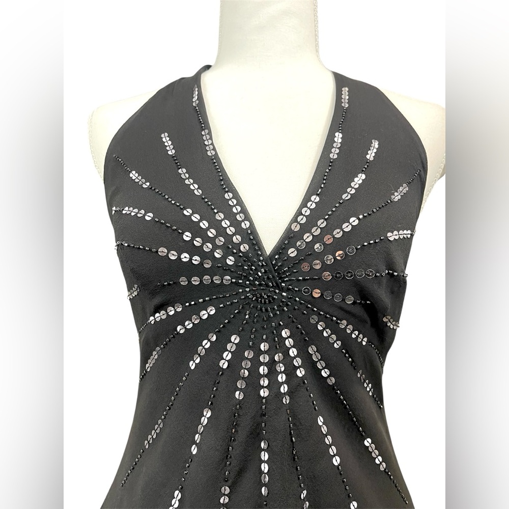 Y2K BCBGMAXAZRIA Asymmetric Silk Midi Beaded Babydoll Dress Fairy Whimsigoth - Picture 3 of 12